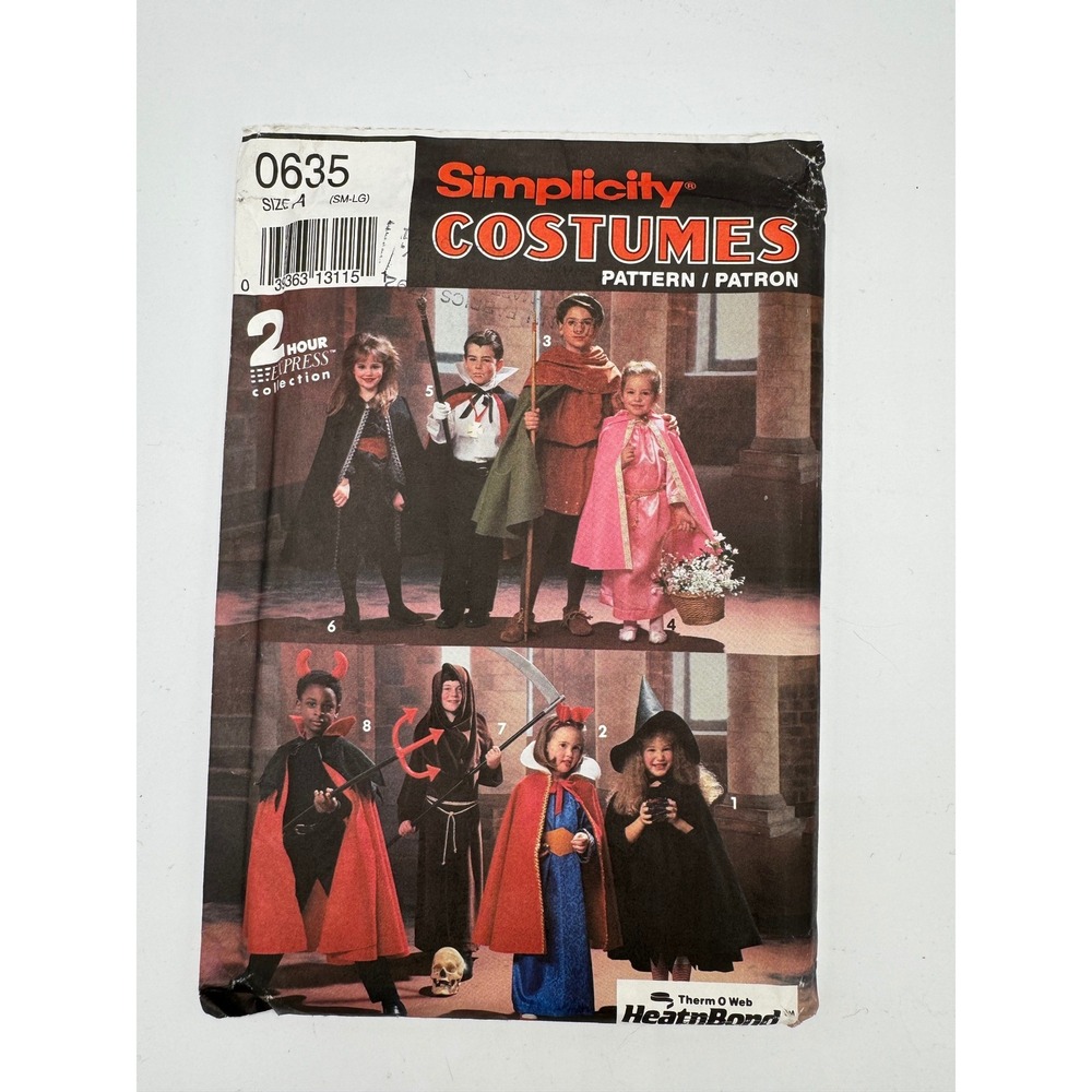 Simplicity 0635 Kids Costume Sewing Pattern Cape Robe Witch Vampire Size A SM-LG